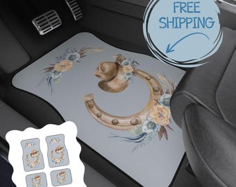 Floral Cowgirl Car Mats Horse Lover Western Car Accessories for Women, Set of 4