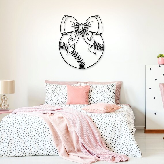 Softball Girl Bedroom Sign Coquette Bow Room Decor Girl Room Wall Art Gift for Daughter Girlfriend Cute Baseball Softball Wall Art for Her