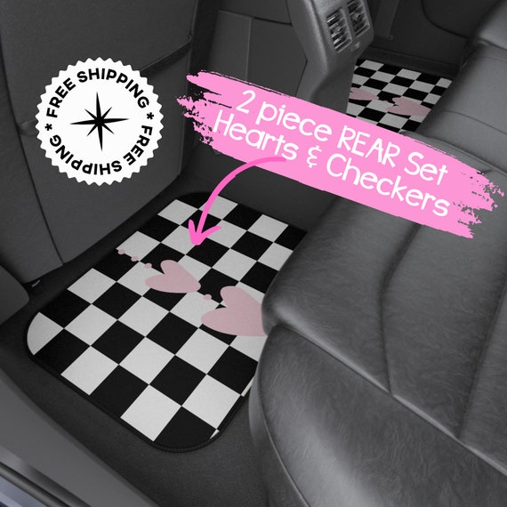 Checkered Car Mats REAR 2 Piece Car Mat Set Girl Car Accessory Car  Accessories Pink Car Mats for Women Car Decor for Teens New Driver Gift 