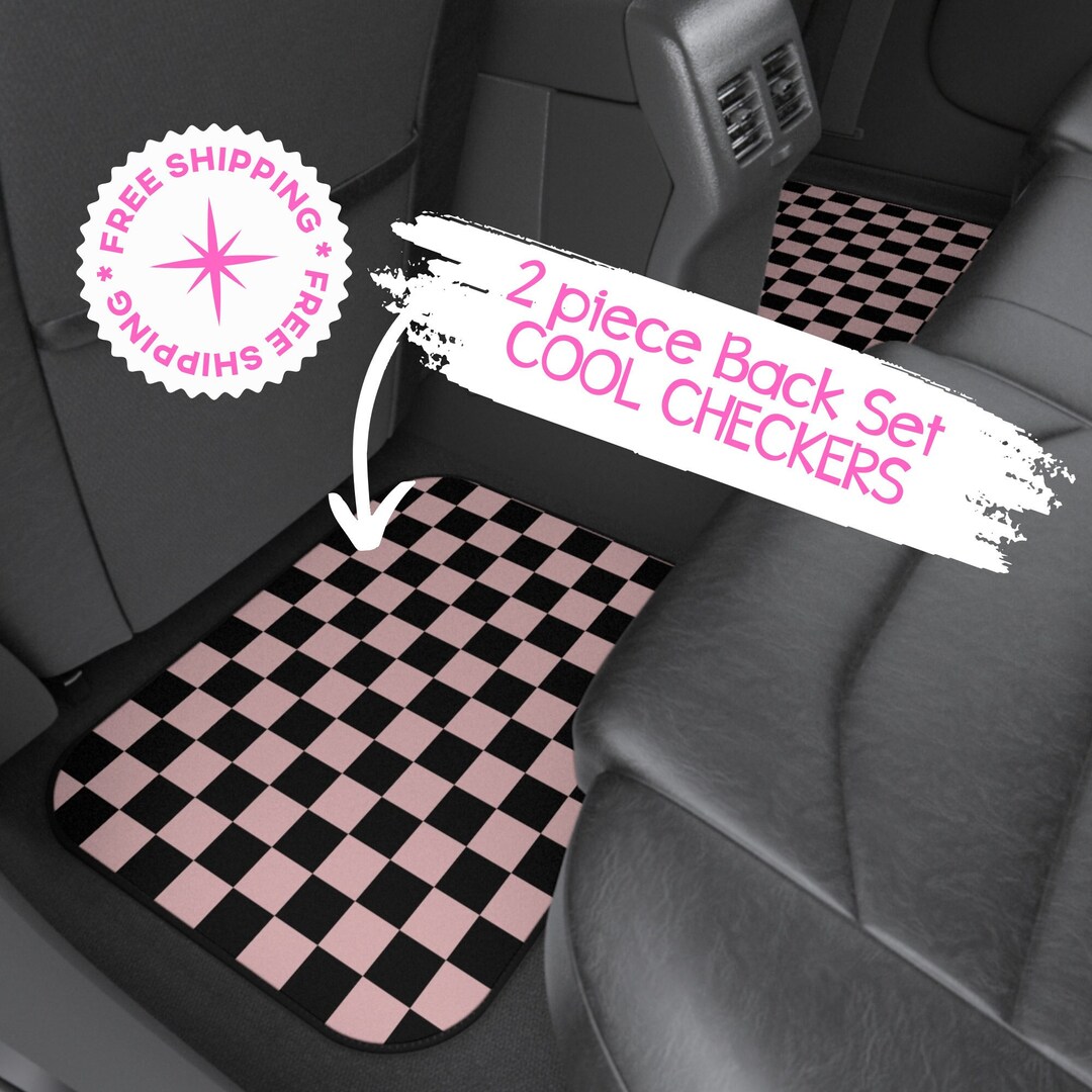 Checkers Car Floor Mats Rear 2, Cute Car Accessories, New Driver Gift
