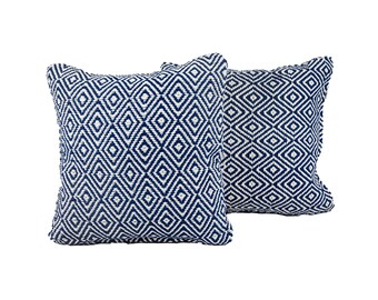 Southern Textiles Blue and White Geometric Diamond Textured Decorative Throw Pillow Cushion Cover or Stuffed Throw Pillow Home Décor-2 pk