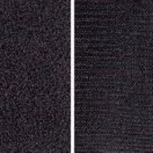 May include: Two close-up swatches of black fabric. The fabric on the left has a fuzzy texture. The fabric on the right has a smooth, ribbed texture.