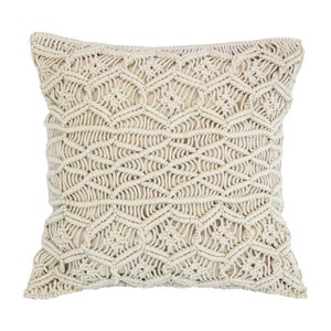 Modern Beige Rope Design Raised Textured Decorative Throw Pillow Macrame Stuffed Throw Pillow Home Décor- 1pk