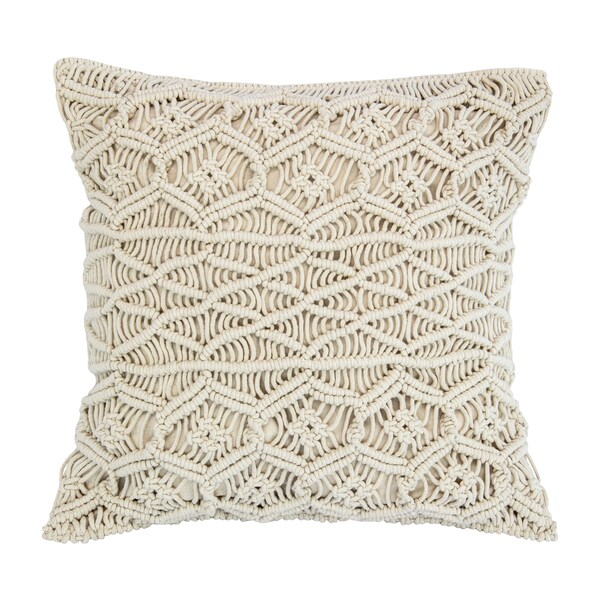 Modern Beige Rope Design Raised Textured Decorative Throw Pillow Macrame Stuffed Throw Pillow Home Décor- 1pk