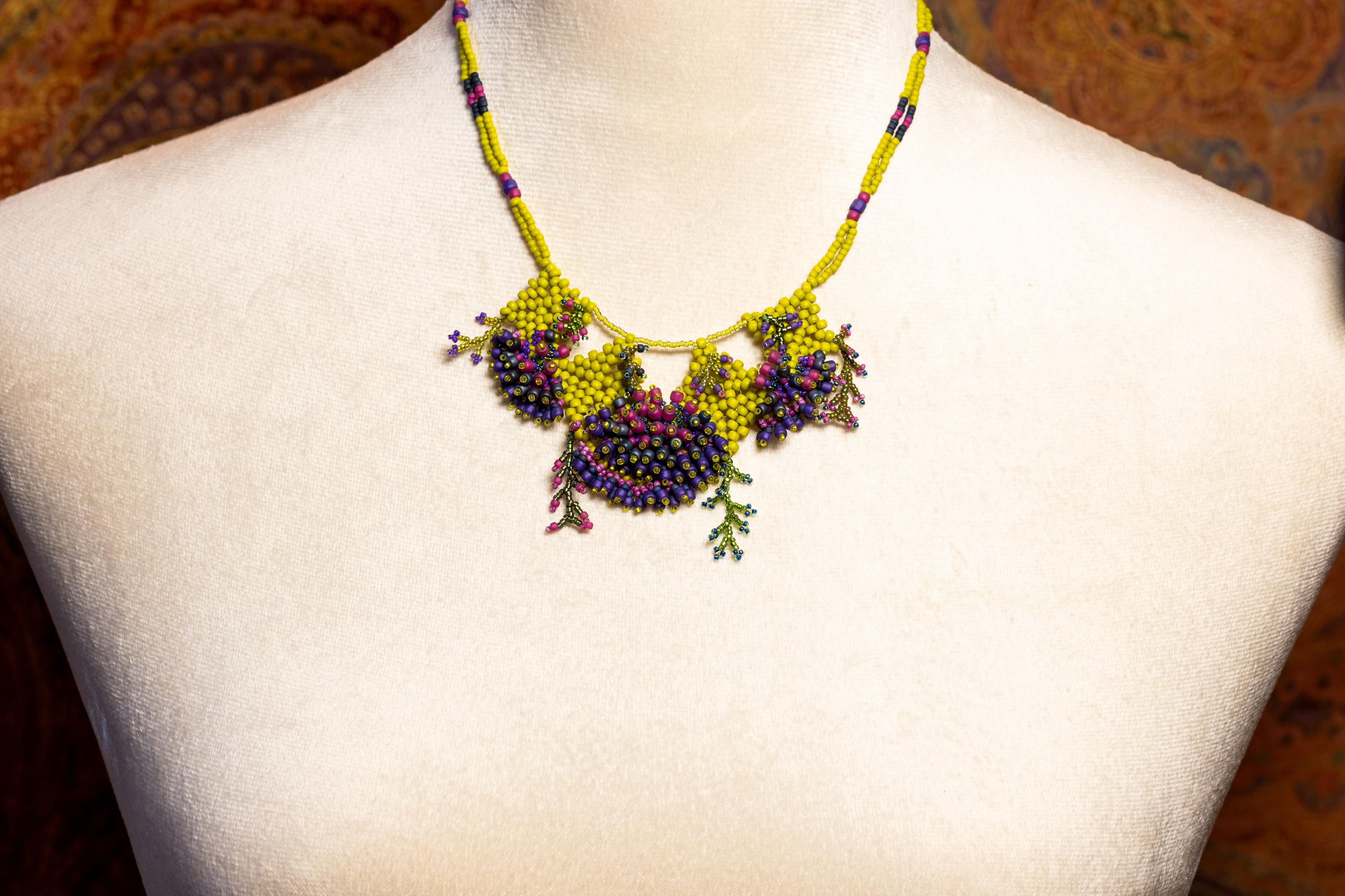 Flower Buds and Vines Beaded Statement Necklace