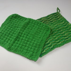 2 Knitted Washclothes * dishclothes * hand knitted * unique pieces * cotton * green * sustainable * washable