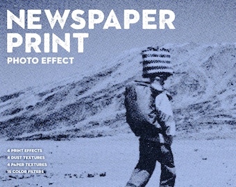 Newspaper Print Effect Print Photoshop Action, Vintage 70s Effect, Poster Effect, Dot Effect, Halftone Printed Effect, Dust and Noise Effect
