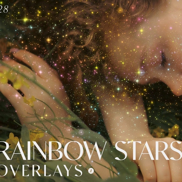Rainbow Glitter Stars Overlays | Iridescent magical sparkling iridescent glitter clip art overlays in PNG format
