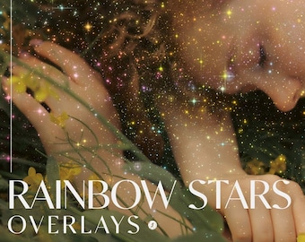 Rainbow Glitter Stars Overlays | Iridescent magical sparkling iridescent glitter clip art overlays in PNG format