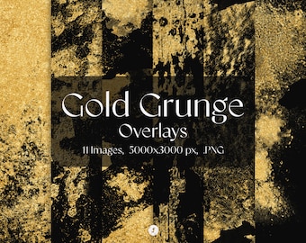Gold Grunge Overlays | Golden Flakes, Digital Shimmer Distressed Gold Dust and Scratches, Luxurious Golden Foil Texture, Digital Download
