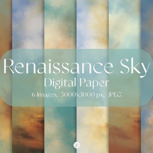 Renaissance Sky Digital Paper | Antique Sky, Dynamic Clouds Digital Paper, Cloudy Sky Background, Fantasy Clouds Sky, Clouds Scrapbook Paper