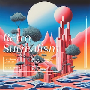 Surrealism Retro Surreal Landscape Creator, Fantasy Scrapbooking Poster Maker, Sci-fi Clipart, Alien Planet Poster, PNG Clipart Objects