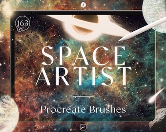 163 Space Art Procreate Brushes Bundle | Galaxy Nebula Digital Stamps, Celestial iPad Brushes, Stars, Night Sky, Cosmos Planet Stamp