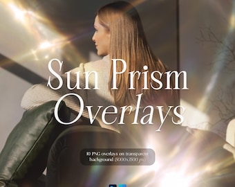 Sun Prism Light Rainbow Light Leak Overlay Effect, Lens Flare Prismatic Summer Digital PNG Overlays, Instant Download