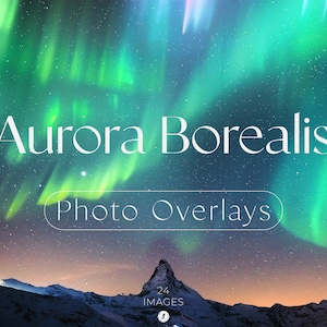 Aurora Borealis Overlays | Northern Lights Realistic Photo Overlays, Aurora Photoshop Effect, PNG Polar Light, Digital Download