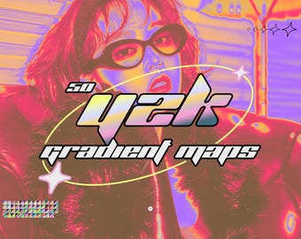 Y2K Photoshop Gradient Maps, Color Grading Photo Effect, Psychedelic vibrant Negative Gradient