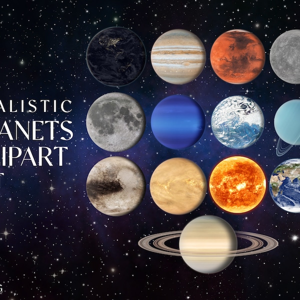 Realistic Planets Clipart Set | Space Clipart PNG, Solar System, Earth Illustration, Mars, Venus, Saturn, SVG, Moon, Digital Download