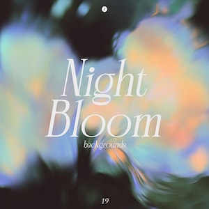Puede incluir: Fondo abstracto con un diseño borroso, colorido y arremolinado. El texto "Night Bloom backgrounds" se superpone a la imagen.