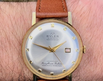 Reloj de pulsera Buler Jemaflex Vintage de cuerda manual de 21 joyas con volante de berilio.