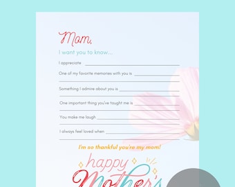 Meaningful Mother's Day Printable, Mother's Day for Kids, Older Kids Mother's Day Gift, Digital Download, Instant Download