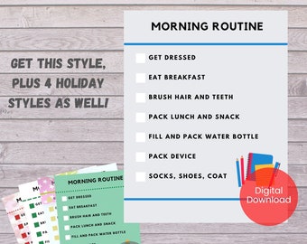 Tableau de routine du matin pour les enfants, liste de contrôle du matin imprimable, routine du matin modifiable pour les enfants, tableau de routine imprimable, tableau de routine modifiable