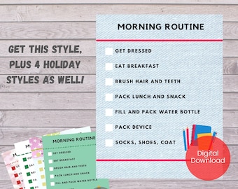 Tableau de routine du matin pour les enfants, liste de contrôle du matin imprimable, routine du matin modifiable pour les enfants, tableau de routine imprimable, tableau de routine modifiable