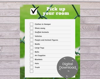 Room Cleaning Checklist, Printable Kids Room Pick Up List, Frameable Kids’ Room Decor, Helpful Room Pick Up Guide, Digital Download