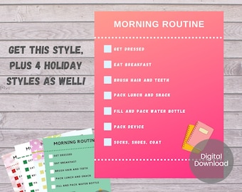 Tableau de routine du matin pour les enfants, liste de contrôle du matin imprimable, routine du matin modifiable pour les enfants, tableau de routine imprimable, tableau de routine modifiable