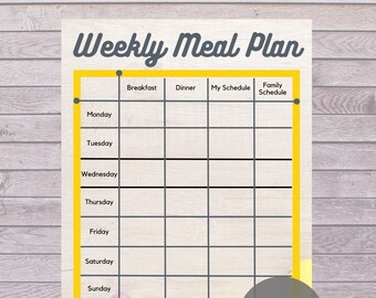 Weekly Meal Planner, Printable and Editable Family Menu Planner, Fillable, Customizable, Organized Meal Planner