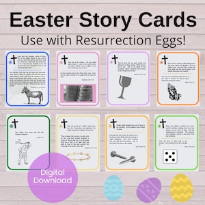 Tarjetas de historias de Pascua - Impresión en PDF, Tarjetas de historias de huevos de resurrección, Descarga digital, Escuela dominical imprimible