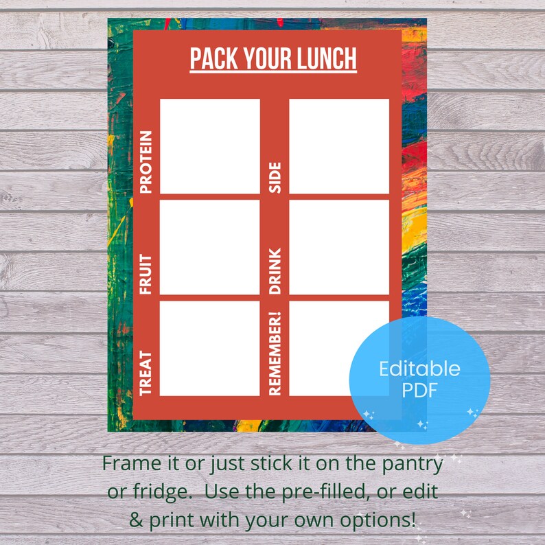 Lunch Packing Guide for Kids, Printable, Editable Kids Lunch Packing List, Pack Your Lunch Cheat ...