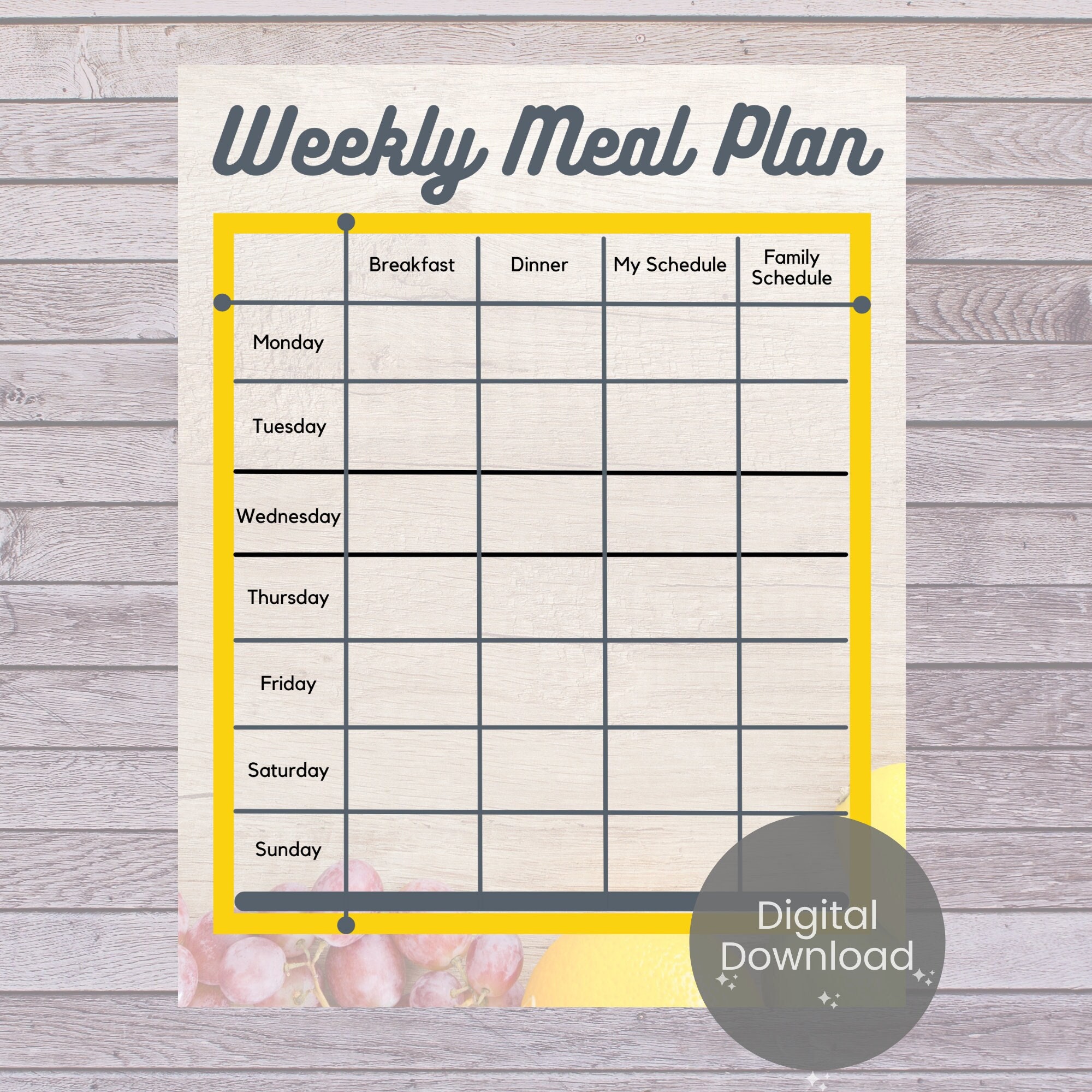 Weekly Meal Planner, Printable and Editable Family Menu Planner ...