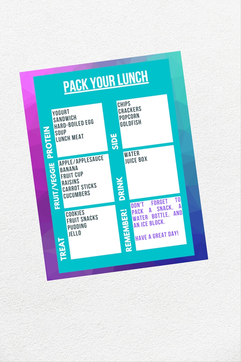 Lunch Packing Guide for Kids, Printable, Editable Kids Lunch Packing List, Pack Your Lunch Cheat ...
