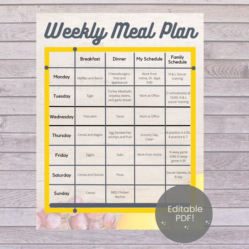 Weekly Meal Planner, Printable and Editable Family Menu Planner ...