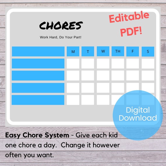 Chore Chart for Kids Editable PDF Chore Chart Chore Chart - Etsy