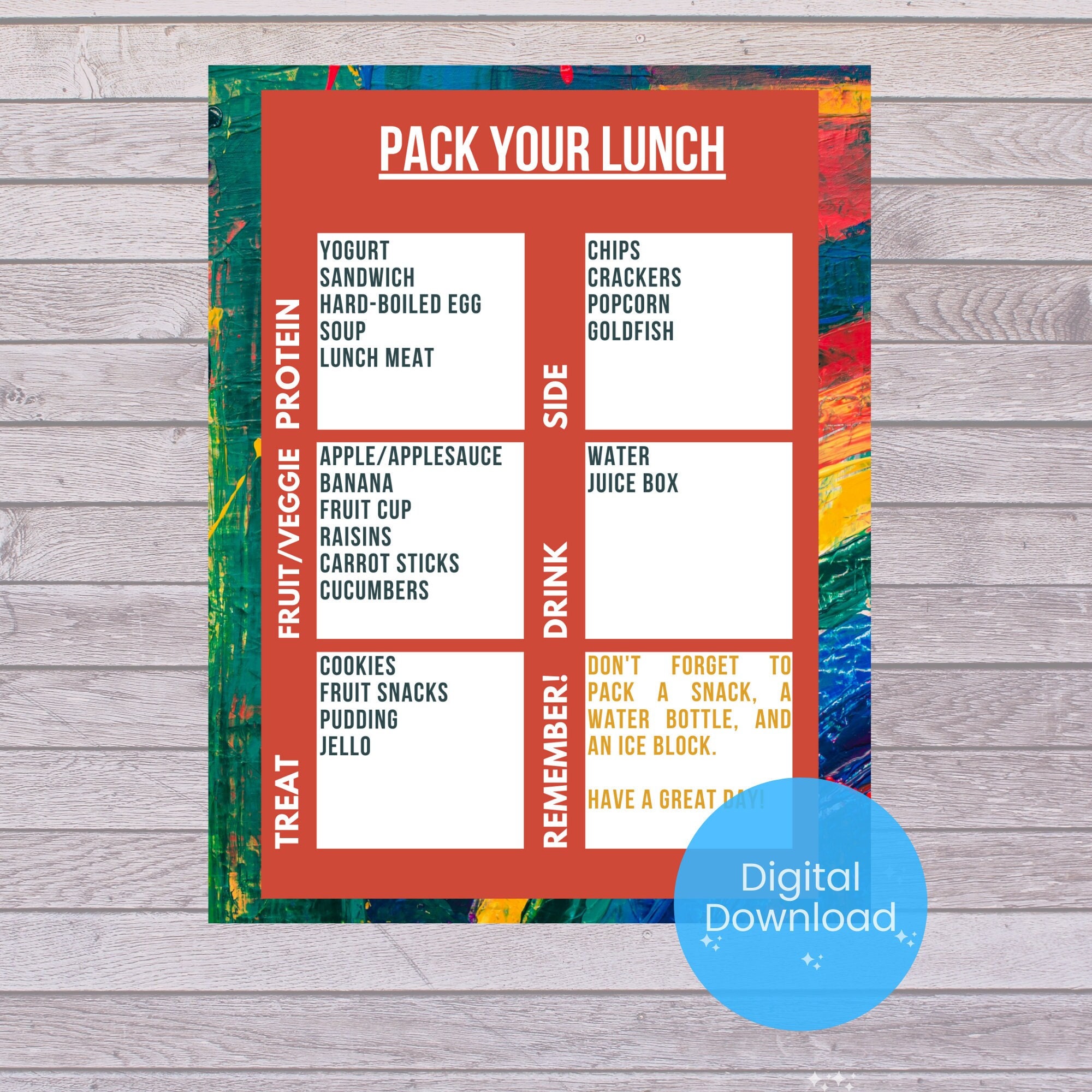 Lunch Packing Guide for Kids, Printable, Editable Kids Lunch Packing List, Pack Your Lunch Cheat ...