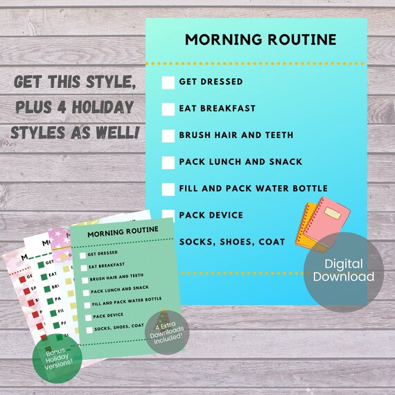 Morning Routine Chart for Kids Printable Morning Checklist | Etsy