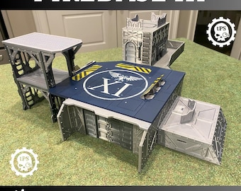 Terreno Imperial Firebase stampato in 3D per wargame da tavolo di fantascienza, scala 28 mm e 32 mm.