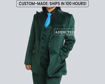 Women's Custom Made Green Velvet Designer 3 Piece Suit Pick Stiched Single Breasted Peak Lapel Wedding Pantsuit Bridesmaid Prom Pary Attire