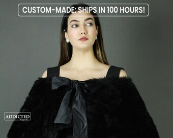 Women's Custom Made Premium Black Faux Fur Shawl Designer Winter Capelet Evening Dress Bolero Stole Bridesmaid Wrap Gift For Her Pack of 2