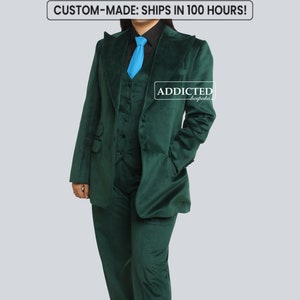 Women's Custom Made Green Velvet Designer 3 Piece Suit Pick Stiched Single Breasted Peak Lapel Wedding Pantsuit Bridesmaid Prom Pary Attire