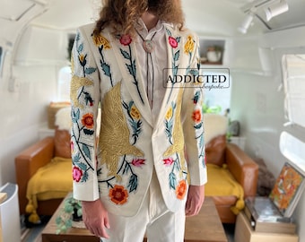 Men Custom Made 2 Piece Country Western Suit Floral Embroidered With Rhinestones Encrusted Pantsuit Wedding Cowboy Outfit Cocktail Attire