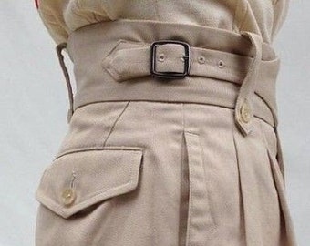 Men's Beige Gurkha Pant Custom Made High Waist Front Pleated Adjustable Buckle Closure Business Casuals Semi Formal Cargo Pant For Him