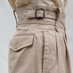 Men's Beige Gurkha Pant Custom Made High Waist Front Pleated Adjustable Buckle Closure Business Casuals Semi Formal Cargo Pant For Him