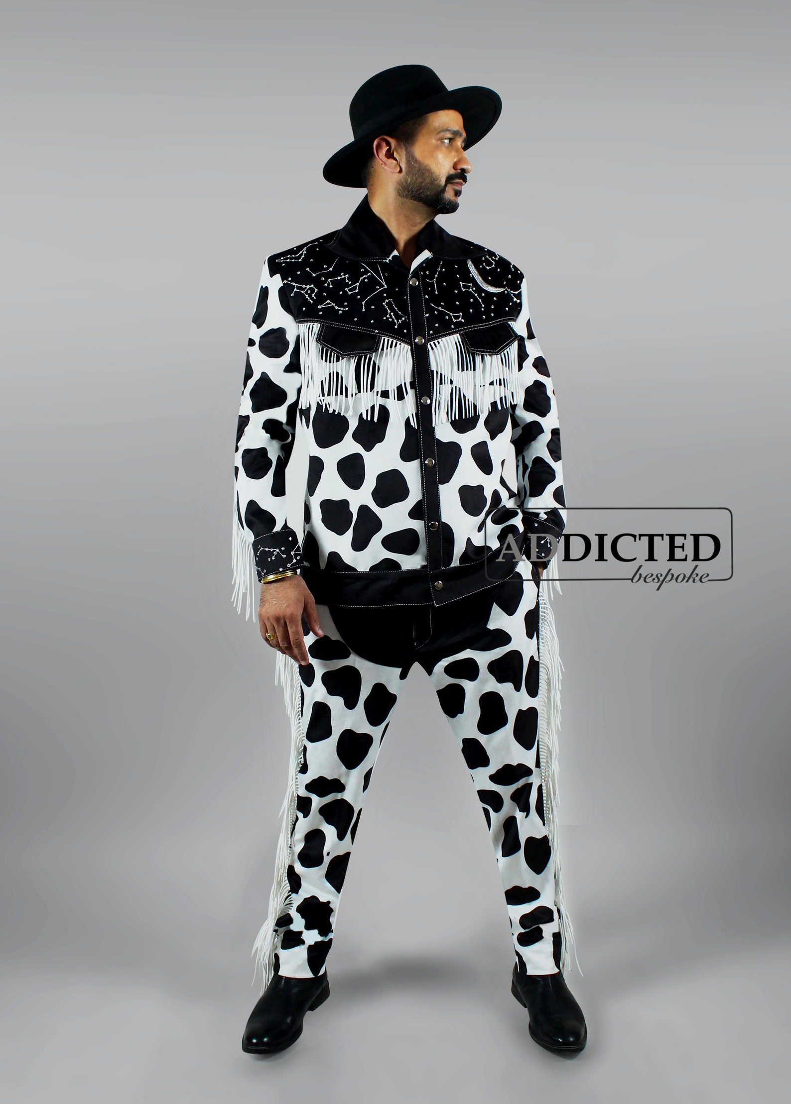 Men Cowboy Print Fringe Western Pantsuit Premium Velvet Custom Etsy