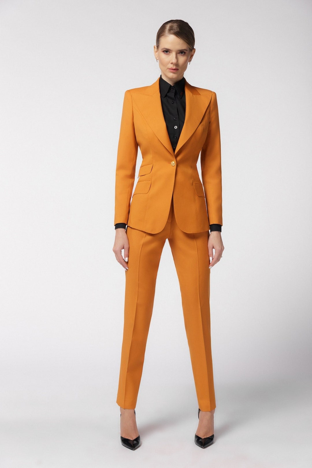 Women Orange 2pc Slim Fit Suit Set Designer Premium Cotton - Etsy