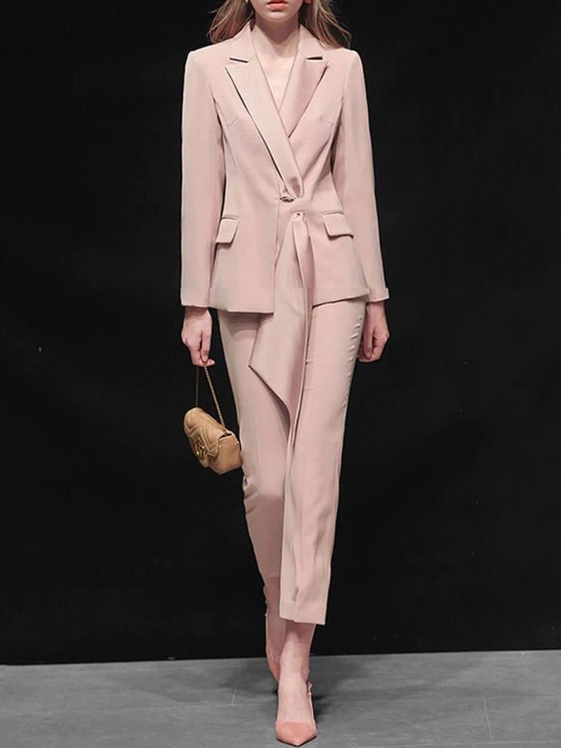 Women Blush Pink Suit Custom Made Two Piece Cotton Single Etsy