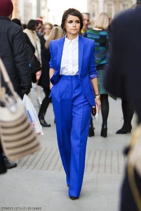 Women Blue Designer 2 Piece Suit Set Single Breasted Custom - Etsy