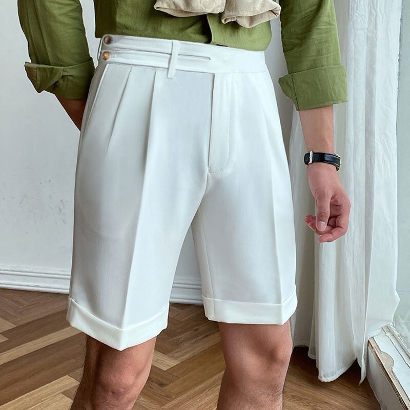 Men Tailor Made Premium Cotton White Designer Pleated Shorts With Side Two  Button Closure for Travel Office Business Formal Events Party -  Canada