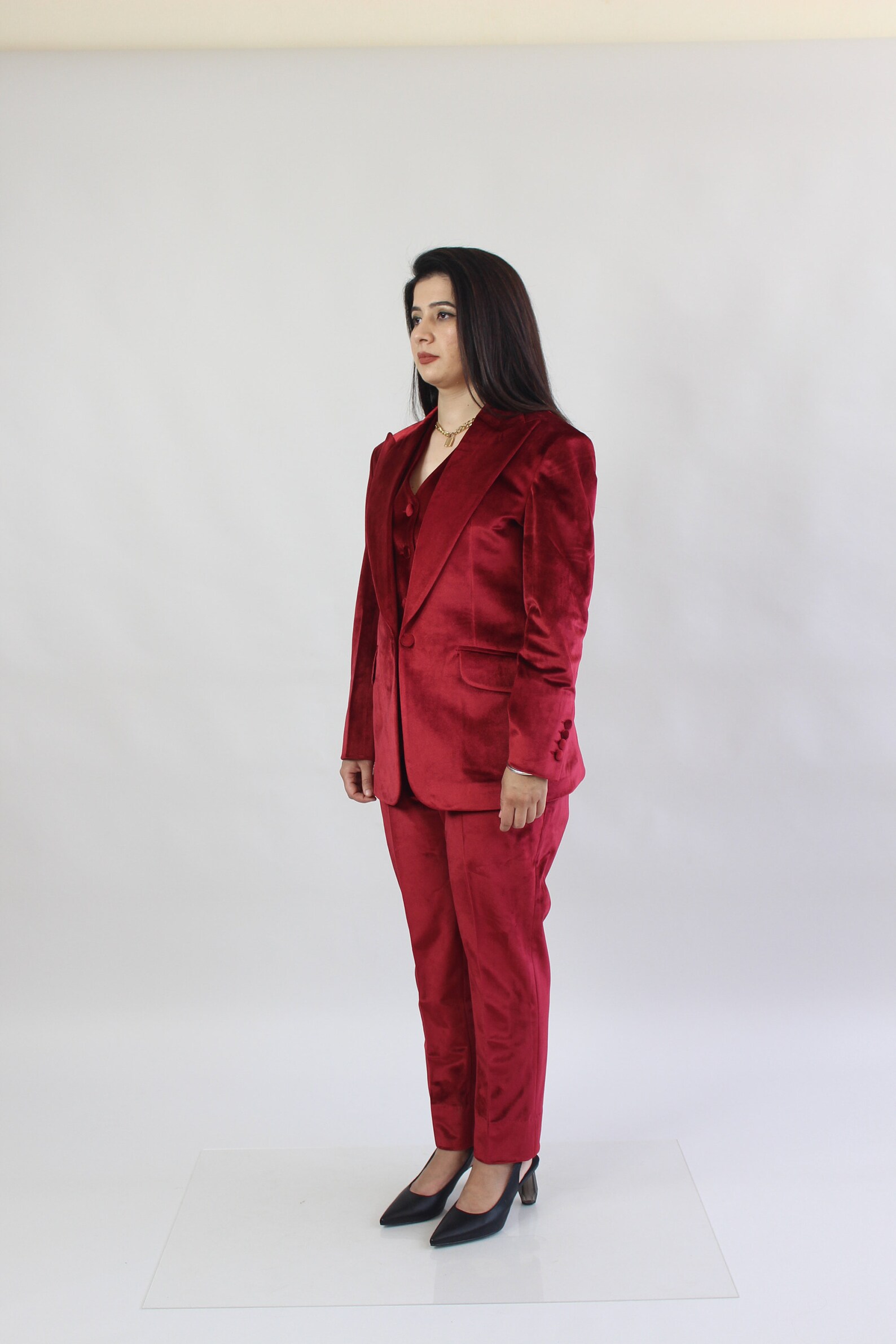 Women Red Velvet Suit Single Breasted Custom Made Three Piece Etsy